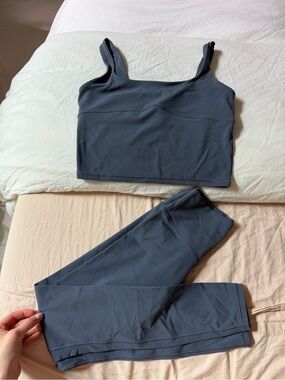 Cropped Athletic Tank and Legging Set — Slate Gray